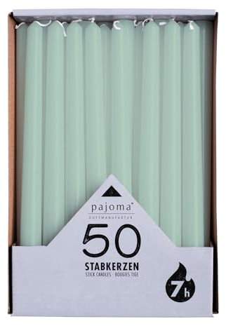 pajoma® Stabkerzen Jadegrün - 50 Stück | Höhe 25 cm, Brenndauer ca. 7 Stunden | Duftfrei, vielseitig einsetzbar für Kerzenhalter, Deko & festliche Anlässe