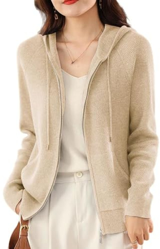 LIROMA Cárdigan De Punto con Capucha para Mujer, Cárdigan De Punto Acanalado Informal Abrigo con Cremallera Frontal Abierta Otoño Invierno Chaqueta De Punto Suave Y Acogedora Jersey Abrigo Sudad