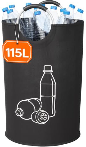 Lifewit 115L Raccoglitore di Bottiglie, Pattumiera Differenziata per Carta Straccia Bottiglie di Plastica e Vetro, Raccolta Differenziata con Manico in Alluminio, Contenitore Pattumiera Cucina, Nero