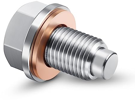 M18 x 1.5 Magnetic Oil Drain Plug Stainless Steel Oil Pan Drain Bolt with Red Copper Washer Gaskets Replacement for BMW, Land Rover, Porsche, Volvo and More Select Models