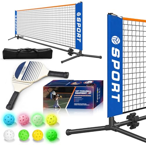Furypiont 10 FT Mini Portable PickleballNet Equipment Set - Tennis Net for Driveway Backyard, 2 Pickleball Paddles, 8 Pickleballs and Potable Carry Bag,Pickleball Net for Beginner