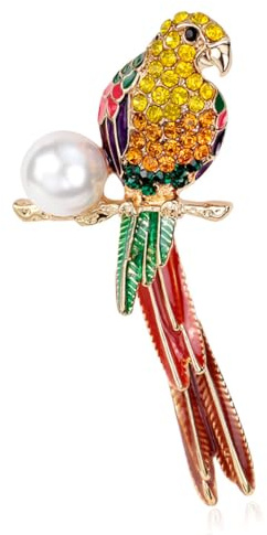 FAIRYGATE Lapel Pin Fashion Parrot Shawl Sweater Brooch for Women Girls Bird Animal Pearl Rhinestone Clip Scarves Dress Jackets Suit Decoration Pins Cute Jewelry Gifts B2635