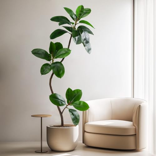 Bailikang 4.6ft Artificial Rubber Tree Faux Plants Indoor Faux Floor Artificial Trees Indoor,Fake Plant Fake Tropical Plants,Large Floor,Real Touch Rubber Tree for Home Decor