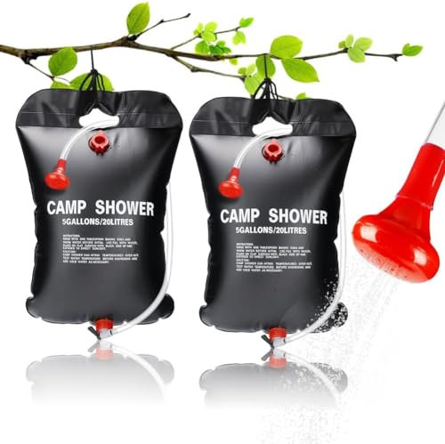 DANNEEFORSU7 Set of 2 Camping Shower, 5 Gallons/20L Solar Shower Bag, Camping Shower Solar Shower, Portable Solar Heating Camping Shower Bag, Solar Water Bag for Camping, Outdoor, Hiking, Climbing