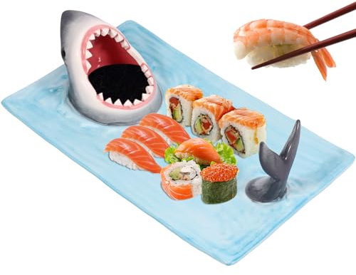 Generic Plato de cerámica para servir sushi, plato de sushi con forma de tiburón, plato de sushi de porcelana de 12.9 x 7.8 pulgadas, plato de porcelana de estilo japonés, bandejas artísticas para