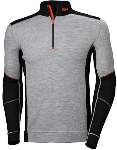 Helly-Hansen 75107 LIFA Merinoull skjorta med halv dragkedja för män, Grå melange/Svart, M