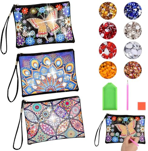 Exyvox Peinture au diamant Enfants, Cadeau pour filles 6 7 8 9 10 ans, Kit d’artisanat Enfants 6 ans et plus, 3 pièces Diamond Boys 6-10 ans Petit sac à cosmétiques Enfants Adulte, Couleur.