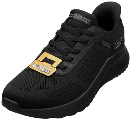 Skechers Men's Bobs Squad Chaos Solid Step Slip-in Trainers, Black Knit, 9.5 UK