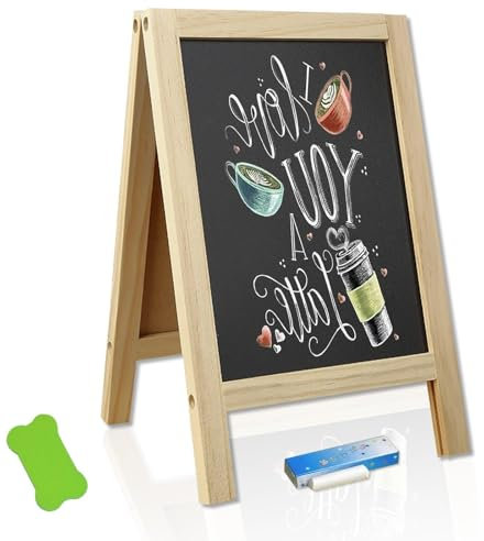 A Boards Pavement Signs, Small Blackboard 25 x 40 cm (9.84 x 15.7in) Double Sided Easel Freestanding Menu Board Advertising Board for Café Shop Pub Outdoor