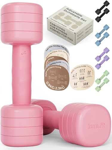 kure.fit Adjustable Dumbbell Set｜2LB 3LB 4LB 5LB Light Hand Weights for Women｜One-Twist Weight Adjustment｜Non-Slip Curved Grip Handle｜Free Weights for Home Gym, Rehab, Pilates, Yoga, Strength Training
