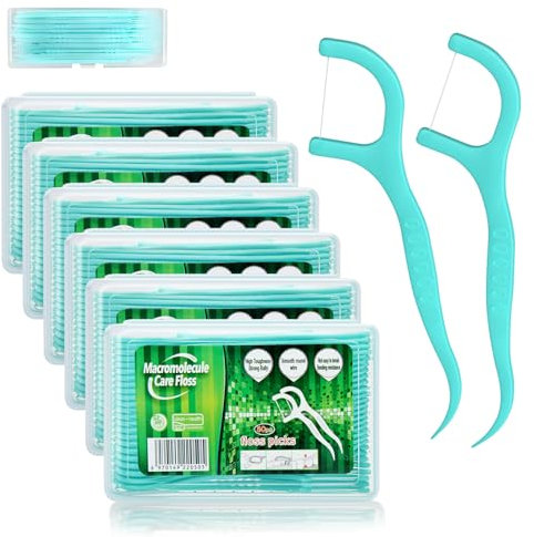 Dental Floss, 300+40 Stück Zahnseide Sticks Zahnstocher Stick, Zahn Draht Zahnpflege Interdental Flossers mit Y-Form Design, Einwegzahnseide Zahnreinigung Sticks von Yuede (6x50+40Pcs) (Blaugrün)