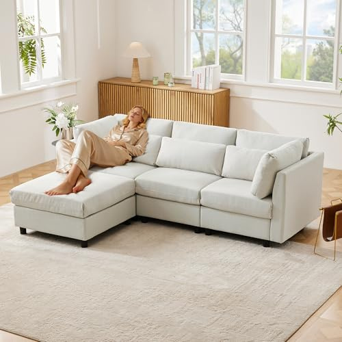 Wyibwy Sofá de 3 plazas, sofá de esquina en forma de L con reposapiés, diseño moderno, muebles tapizados, sofá con función de sueño, 220 x 83 x 81 cm, para salón y dormitorio