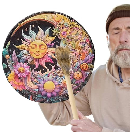 Shaman handtrumma, shaman handtrumma | PU läder handgjord shamantrumma | Äkta andlig musik ljudinstrument, vintage shaman träklubba tillbehör p
