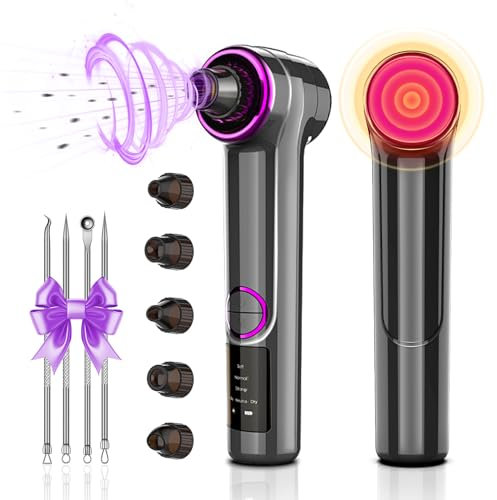 BENTFINE Blackhead Remover, Pore Cleaner, Pore Vacuum Cleaner, Face Suction, 2 in 1 Electric Blackhead Remover Suction, Vacuum Suction Blackhead with Heating Mode, Pore Suction Pimple Remover (Grey)
