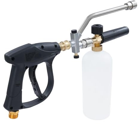 Högtryckstvättspistol med 5 munstycken och skumfunktion – 4350 PSI, 1 L tank, justerbar sprayvinkel (0°-65°) – tillverkad av rostfritt stål och aluminium för bil, terrass, industri