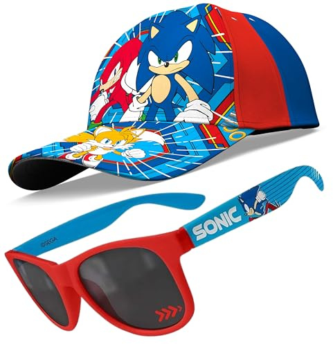 Sonic The Hedgehog Jungen Mütze und Sonnenbrille Set - Kinder Sommer Zubehör mit UV400 Schutz - Verstellbare Baseballmütze & Sonnenbrille für Kinder ab 3 Jahren, Red Sonic, Einheitsgröße