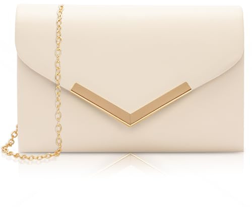 Larcenciel Bolso Mujer Albaricoque, Elegante Bolso Fiesta Mujer de Cuero con Cadena Desmontable, Clutch Nude de Noche Sobre, Moda Crossbody Bandolera, Carteras de Mano para Boda Fiesta Cena, 21x13x5CM