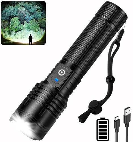 cinlinso Lampe Torche LED Ultra Puissante, 100000 Lumens Lampe de Poche, Lampe Torche Rechargeable USB,Zoomable 5 Modes & IP7 Étanche Torche Tactique pour Camping Randonnée Pêche