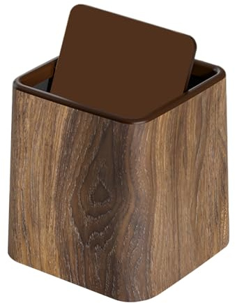 Generico Pattumiera - 14,7x14,7x15,3 CM | Pattumiera In PP Retrò Con Venature Del Legno, Bidones Della Spazzatura Con Coperchio, Cestino Per La Carta Straccia Da Tavolo, Per Soggiorno, Cucina