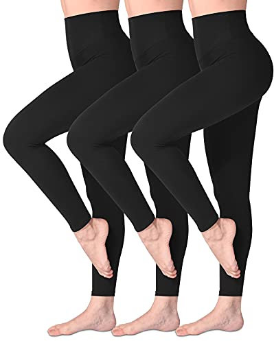 SINOPHANT High Waisted Leggings for Women, Buttery Soft Elastic Opaque Tummy Control Leggings, Plus Size Workout Gym Yoga(Black3,S-M)