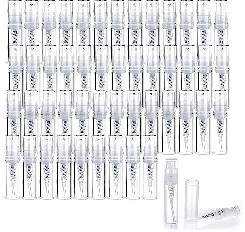Bottiglia Plastica Riutilizzabile, 50 pezzo Trasparenti Flaconi Spray in Plastica da 2 ml con Nebulizzatore per Viaggiare Profumi e Cosmetici