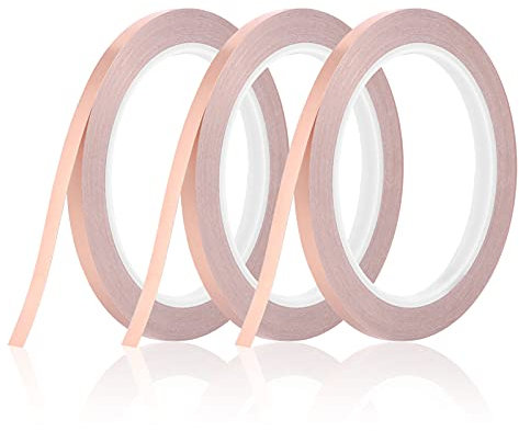 KroY PecoeD 3 Rollen Kupferband Selbstklebend, 20m x 6mm Kupferfolie Klebeband Leitfähig Copper Foil Tape, Kupferfolienband für EMI Abschirmung, Schneckenschutz, Elektro Reparatur, Löten, Basteln