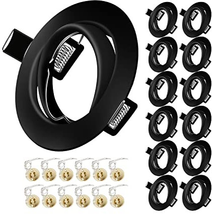 Yiahin 12x Einbaustrahler GU10 Schwenkbar Einbaurahmen GU10 68mm Rund Matt Schwarz Metall Einbauleuchte Einbaurahmen Optik, Inkl. GU10 Fassung für LED oder Halogen Leuchtmittel