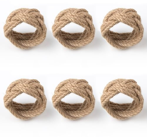 MLURCU Natural Burlap Napkin Rings Set of 6 - Woven Rustic Napkin Rings for Farmhouse Dining Table Decor