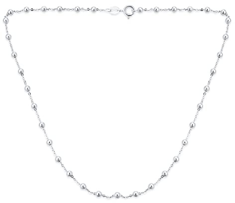 Bling Jewelry Collar De Bola Estación De Cuentas Redondas Pequeñas Tradicionales De Plata Esterlina .925 De 3Mm Para Mujeres Adolescentes Pulido Brillante De 16 Pulgadas