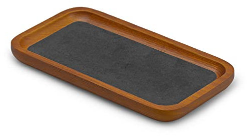 Oirlv Massivholz Schmucktabletts,Kleine Schmuckablage für Ring,Ohrringe,Armbänder,Halskettenhalter,Organizer(Rechteck,Dunkelgrau)