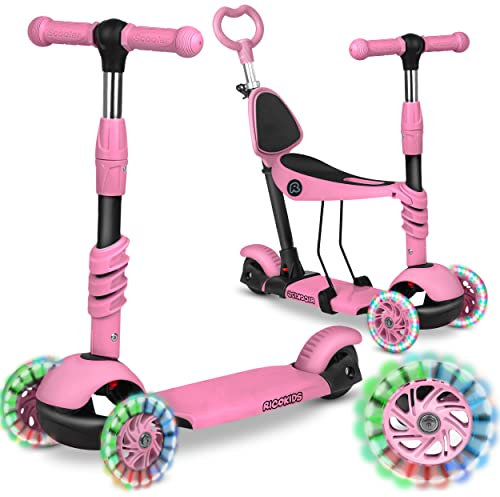 Ricokids 3-in-1-Laufroller für Kinder – Roller DREI Rollen - Kinderroller 3 Räder – Kinderroller ab 3 Jahre – Kleinkindroller – 27,5 x 55,5 x 78,5 cm - Farbe: Rosa