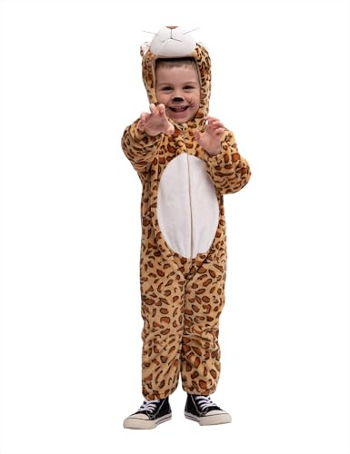 Rubies Leoparddräkt för pojkar och flickor, jumpsuit med svans och huva, Officiell Rubies för karneval, halloween, fester och födelsedagar