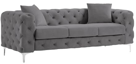Vente-unique - Canapé 3 Places Chesterfield en Velours Anthracite Edwina
