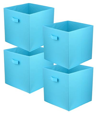 Lavita | Contenitore pieghievole | Contenitore | Scatole per conservazione 31 x 31 x 31 cm | Scatola con cassetto | Organizer | Conservazione e organizzazione dei vestiti | turchese | 4 pezzo