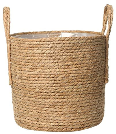 Milisten Seagrass Planter Basket Pots Cover Straw Plant Baskets Woven Pot Plant Containers Laundry Basket Wicker Storage Basket with Plastic Liner for Home 25CM