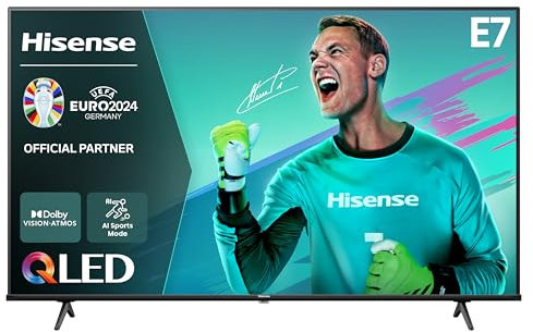 Hisense Smart TV 55 Pouces 55E7NQ QLED 4K UHD Téléviseur, Dolby Vision Atmos, Mode Sport IA MEMC, HDR, VIDAA avec Youtube, Netflix, Disney+, Canal +, Commande vocale Alexa