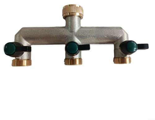 Divisor de grifo de manguera de latón de 3 vías con válvulas de encendido/apagado para accesorios de manguera, sistema de riego, válvulas de bola con válvulas individuales de encendido/apagado