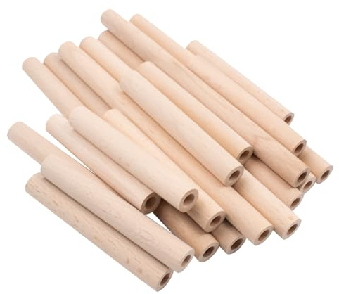 20 piezas Varillas de Madera Huecas 20cm/10cm Varilla Redonda de Madera con Orificio de 8mm Varillas de Madera de Haya para DIY Proyectos de manualidades
