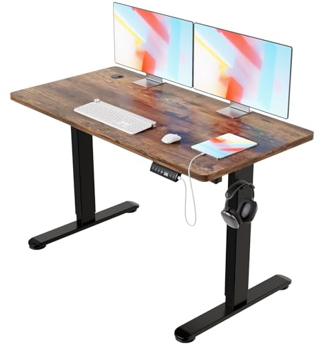 Devoko Escritorio Elevable Eléctrico 140 x 70 cm Marrón | Ajuste eléctrico de altura, 3 memorias de altura, Gestión de cables integrada, Tecnología anticolisión