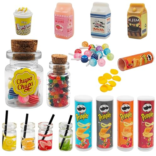 RAFIYU Miniature Food and Drink Set, 18 Pcs Mini Food for 1:12 Dolls House | Play Kitchen Toys Accessories for Christmas Holiday Scenes, Pretend Play Displays or Collector Decoration