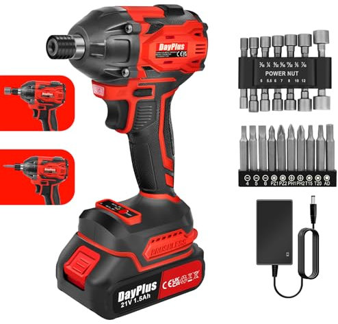 VickyHome Akku Schlagschrauber mit 1500mAh Akku, 300N.m Bürstenloser 1/2 Zoll Drehschlagschrauber, 21V Elektrisch Schlagschrauber-Steckschlüsselsat mit 2200rpm, Led Licht für Auto Reifenwechsel