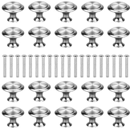 IUSOT 27mm Round Door Knobs - 20 PCS Stainless Steel Cabinet Handles, Polished Pull Handles for Furniture, Kitchen, Wardrobe and Bedroom