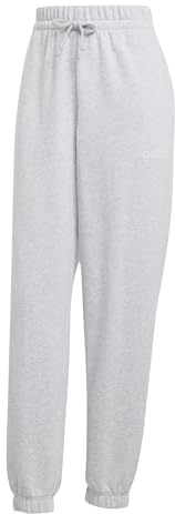 Adidas Damen Essentials LINEAR French Terry Cuffed Pants, Light Grey Heather/White, L