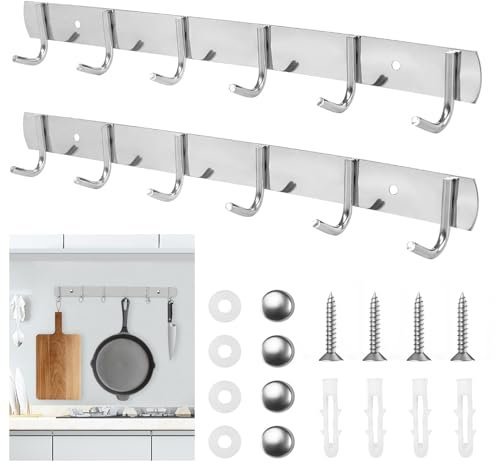 DELAESI 2 Pièces Barre de Cuisine Ustensile Porte-Casseroles Mural de Suspension 6 Crochets Barre Ustensiles Cuisine Mural Support Ustensiles Cuisine pour Salon Cuisine Clés Manteau