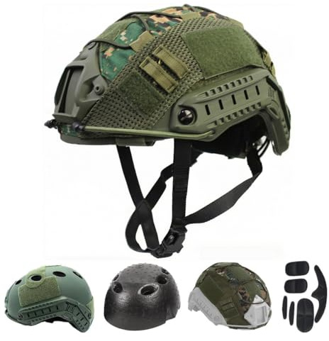 PJ Casco Tattico Paintball Airsoft Casco Militare FAST con Staffa NVG e Binario di Guida Iaterale
