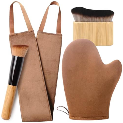 4 in 1 Eincremehilfe für Rücken Selbstbräunungshandschuh Set 1 Handschuh, 1 Rücken Applicator, 1 Gesichts Applicator, 1 Körper Bürste