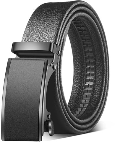 Lunpoem Ceinture Homme, Ceinture Automatique Homme, à Cliquet Sans Trous, Boucle Automatique, Largeur 35 mm, 120 cm Ajustable, Style Noir Élégant Pour Costume, Bureau, Jean et Usage Quotidien