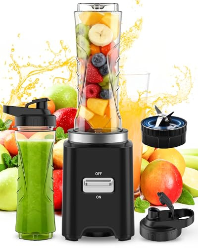 ToTopPioneer 500W Batidora de Vaso,Licuadora Portatil con 4 Cuchillas Inox,2 Botellas 600ml sin BPA,Mini Batidora Smoothies Eléctrica,Licuadoras para Zumos y Batidos Verduras Frutas,Regalo