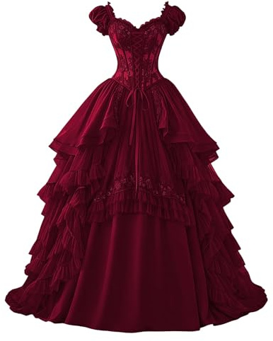 Ftupza Layered Tulle Gothic Wedding Dress Lace Appliques Wedding Gown Short Sleeve Burgundy Deep Ball Gown Ruffled Prom Evening Dresses 16