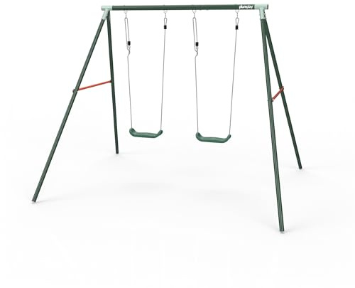 Plum Play Metal Double Swing Set Sedna - Heavy Duty Sturdy 2 Seater Garden Swing Frame - Max User 50kg Per Seat - Height Adjustable (Green)
